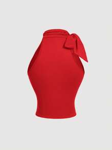 SHEIN MOD Women's Sleeveless Fashionable Fitted Charming Stand Collar Butterfly Ruched Tie-Up Red Blouse,Fall Tops,Work Women Tops,Club Tops,Professional Tops,Fall Clothes