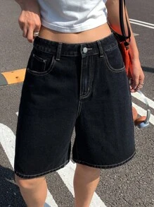 DAZY Women's Bow Embroidered 5-Inch Inseam Denim Shorts - Dark Grey - View 3