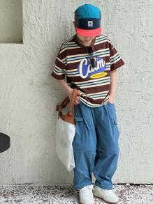 DAZY Tween Boy Round Neck Striped Print Short Sleeve T-Shirt, Summer, Back To School Clothes - Multicolor - View 2