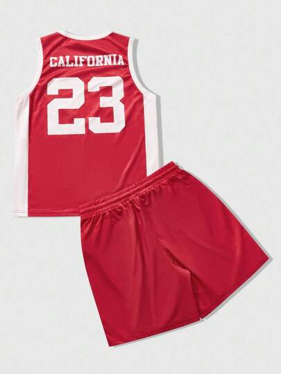 Street Life Men's Street Style American Casual Graphic Print Tank Top And Fighting Gloves Basketball Jersey Set