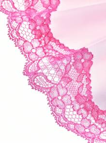 LUVLETTE 女士性感丝滑缎面奢华蕾丝边系带透气家居服睡袍内衣及睡衣，情人节、春夏皆宜 - 粉色 - 查看 8