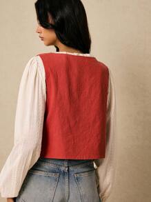 Poéselle Women Vacation Casual Embroidery Cropped Tank Top - Redwood - View 2