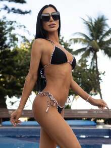 Carolina Barros 夏季 2 件套女士条纹印花吊带比基尼上衣和比基尼下装 - 彩色 - 查看 5