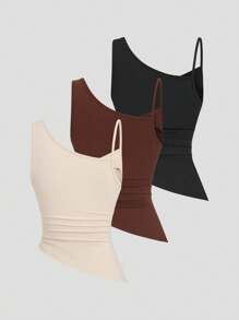 Sweetra Y2K Sexy Crinkle Asymmetrical Hem Versatile Camisole - Multicolor - View 2