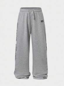 Manfinity EMRG Men's Young Fashion, Casual Sporty Sweatpants, High Slit Design, Classic Cashew Flower Pattern Design, Elastic Waist With High Tolerance, Detachable Side Slits For Multi-Functionality, Suitable For Street Style, Casual Sports, Fashion Matching, Outdoor Activities, Daily Commute, Campus, Holiday Gift Men Graphic Pants Streetwear Sweatpants Graphic Sweat Pants Paisley Print Pants Snap Button Pants - Light Grey - View 6