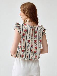 Franclia 法式碎花盖袖圆领垂坠面料夏季衬衫