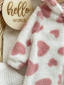 Pelele con capucha con estampado de corazón esponjoso para bebé recién nacida, otoño/invierno