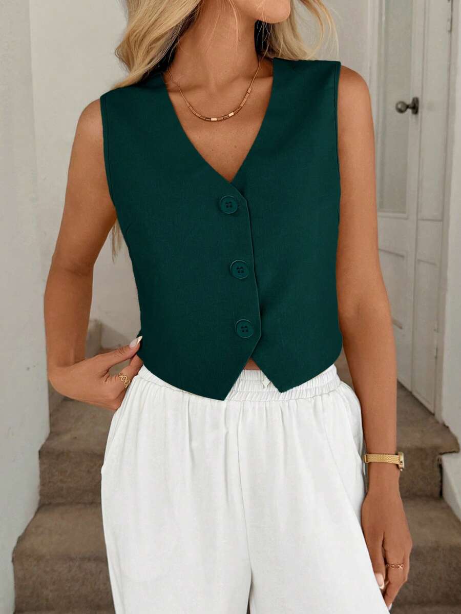 Easowa 绿色背心薄夹克女士办公室穿着衬衫 - 綠色 - 查看 1