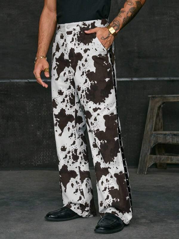 AXEPEAK Men's Retro Cow Print Pants, Fashion