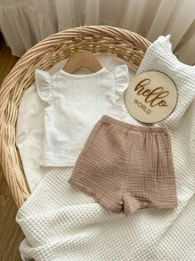 Baby Girl Summer Cute White Top And Elastic Waist Shorts Set
