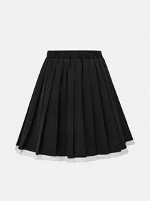 SHEIN 青少年女孩梭织撞色镶边短袖上衣和褶边裙优雅两件套 - 黑與白 - 查看 8