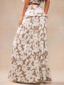 Glamance Whitebread Women Maxi Skirt With Twist Design Allover Floral Print Suitable For Summer Casual Vacation Beach Travel Party Country Concert Western Wear Clubs Sexy Going Outs Streetwear Grunge Punk Y2K 2000s Back To School Club Sexy - Khaki - View 2