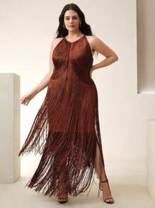 Anewsta Rochie de damă cu tiv tip boho, mărime plus, potrivită pentru festivaluri de muzică de vară, ceremonii de absolvire și ținute pentru invitați la nuntă