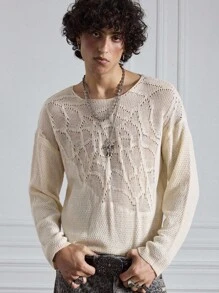 ROMWE MEN Casual Pull tricoté décontracté et ajouré à patchwork pour homme - Nude - Voir 1