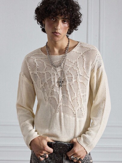 Prep Men's Casual Patchwork Hollow-Out Knit Sweater