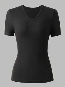 Neues lässiges Slim-Fit vielseitiges V-Ausschnitt sexy Kurzarm T-Shirt Set für Damen - Verschiedenfarbig - Übersicht 4