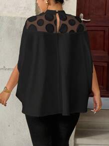 Rometta Femmes grande taille Blouse décontractée à empiècement en maille, col montant, manchette avec fente, ample et élégante, idéale pour les vacances, convient aux saisons de printemps, été et automne - Multicolore - Voir 2