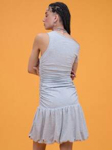 COUREZ Off Shoulder Ruched Bubble Hem Mini Dress /Winter Dress Winter Clothes For Women Vacation Outfits Y2K Sexy Cotton