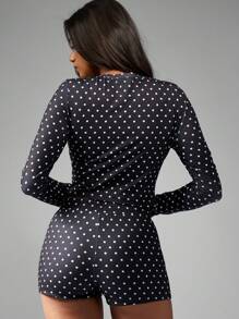 Missguided x Playboy 圣诞波点长袖亨利领纽扣家居服套装，带兔子图案 - 黑與白 - 查看 2