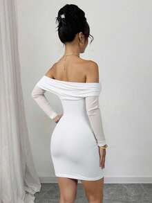SHEIN LUNE 女款優雅性感純色單肩綁帶迷你洋裝，適合外出夜店，白色，秋季 - 白色 - 查看 2