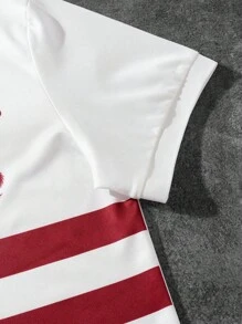 Aesthetic Post--Men's Stripe & Letter Print Short Sleeve Polo Shirt, Summer Men Usa Shirts Men Patriotic Shirts Flag Shirt Men July 4th Shirt Boston Polo Shirt - Multicolor - View 7