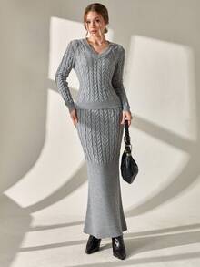 Damen Schwarzer Pullover Co-Ord mit kontrastierendem Detail-Pullover und Hose