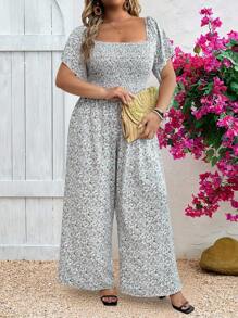 EMERY ROSE 大码夏日度假花卉印花修身连体裤