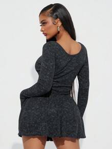 SHEIN SXY Váy mini giặt phong cách đường phố Y2K, tay dài - Màu xám đen - Xem 2
