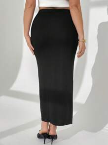 Auralis Plus Size Women's Summer And Autumn Casual Slim Elastic Waist Black Basic Hip Long Skirt, Curve Skirt,Fall Outfits,Women Bottom,Fall Women Clothes,Back To School,Teacher Clothes,Work Clothes,Office Wear,Curve Clothes