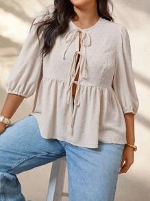 EMERY ROSE Plus Size Textured Fabric Tied Casual Elegant Blouse