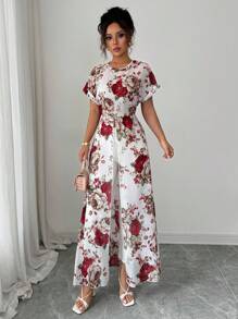 Breezaya Elegant Floral Print High Slit Long Shirt, Summer - Multicolor - View 5