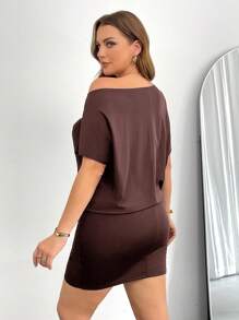 2026 New vestidos casual  Vestido de verano para mujer talla grande. Vestido casual negro, vestido con hombros descubiertos, vestido de un solo hombro, vestidos de verano informales para muj - Marrón - Ver 2