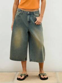 COUREZ Oversized Fit Denim Jorts Cotton - Yellow - View 3