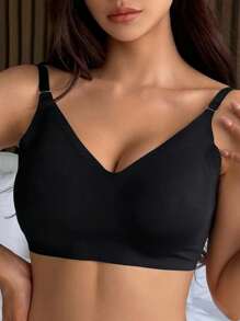 DAZY 女士可调节肩带纯色文胸 - 黑色 - 查看 7