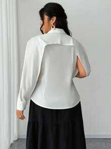 SHEIN Unity Áo sơ mi tay dài cài nút màu trắng đơn giản cỡ lớn dành cho nữ - trắng - Xem 5