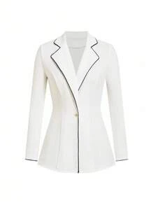 Ellevyn Women's Notch Collar Long Sleeve White With Black Trim Elegant Versatile Autumn/Winter Fitted Blazer Fall/Winter Women Clothes Business Casual Woman Teacher Clothes Fall Clothes For Women Business Casual Woman - White - View 7
