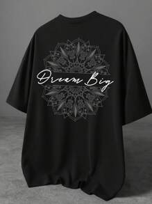 Manfinity Homme Schul-Kleidung Jungen Herren Herren Lässiges grafisch bedrucktes Rundhals Kurzarm T-Shirt, Sommer Oversized T-Shirt Herren Grafik Herren Slogan Grafik Drop Shoulder Tee Dream Big T-Shirt Drop Shoulder Bedrucktes T-Shirt für Herren, 2000er Jahre Stil