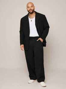 EASEVO Plus Size Men's Casual Long Sleeve Woven Blazer With Pockets, For Fall Winter, Wedding