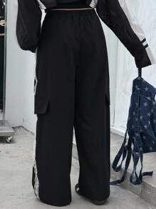 Dazy Kids 女童碎花长裤，白色条纹，休闲街头风格，夏季新品 - 黑色 - 查看 5