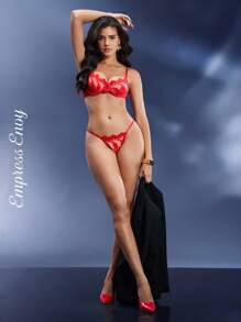 Set de lencería con encaje floral con aro - Rojo - Ver 3