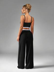 MISSGUIDED 女士褶饰休闲套装舒适阔腿阔腿裤文胸运动休闲修身家居服 - 黑色 - 查看 2