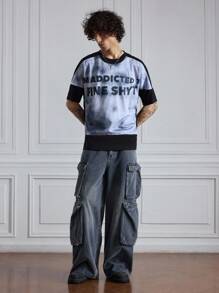ROMWE MEN Grunge Punk Pantalones vaqueros de carga de talla grande para hombre en estilo casual lavado y suelto