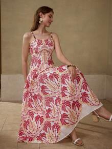 MOTF PREMIUM WOMEN SUMMER VACATION ALLOVER PRINT FLARE HEM LONG SLIP DRESS - White - View 6