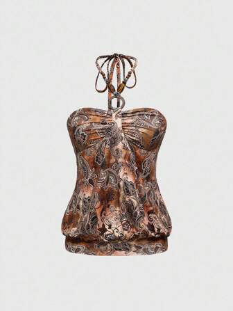 Hippie Hippie Macrame Necklace & Vintage Cashew Flower Print Women's Tank Top