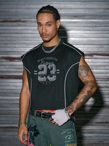 AXEPEAK 男士休闲圆领数字印花上衣，夏季 - 黑色 - 查看 1