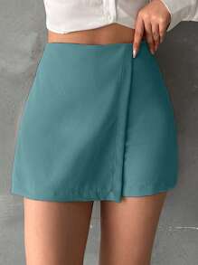 SHEIN Cottnline 女士休闲百搭纯色裹身裙 - 0.霧綠 - 查看 3
