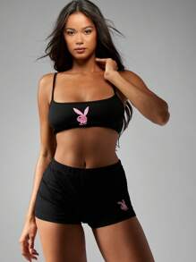 Missguided x Playboy Sujetador deportivo de alto rendimiento, top de entrenamiento con estilo athleisure, crop top activo para entrenamiento y baile