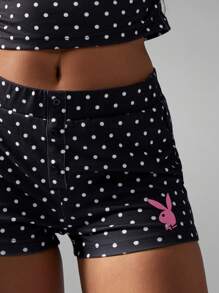 Missguided x Playboy 圣诞波点长袖亨利领纽扣家居服套装，带兔子图案 - 黑與白 - 查看 4