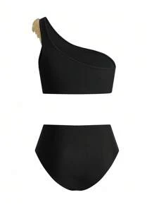 Swim Oasis 1 套女士优雅假日服装，带金箔细节搭配上衣和裙子