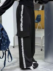 Dazy Kids 女童碎花长裤，白色条纹，休闲街头风格，夏季新品 - 黑色 - 查看 2